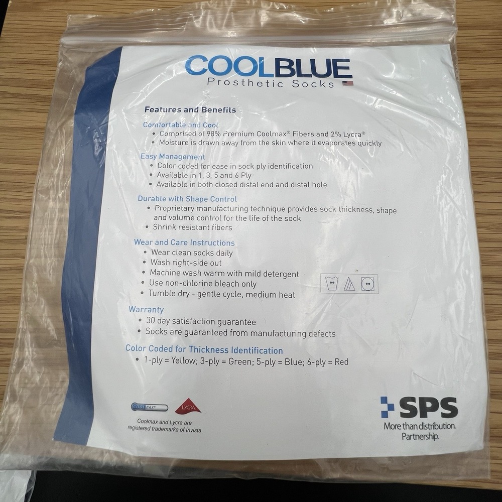 ALPS Cool Blue Prosthetic Sock 1-Ply with Sewn Hole Sz 1, 2 Lngth 16-20 CB1HMRG2